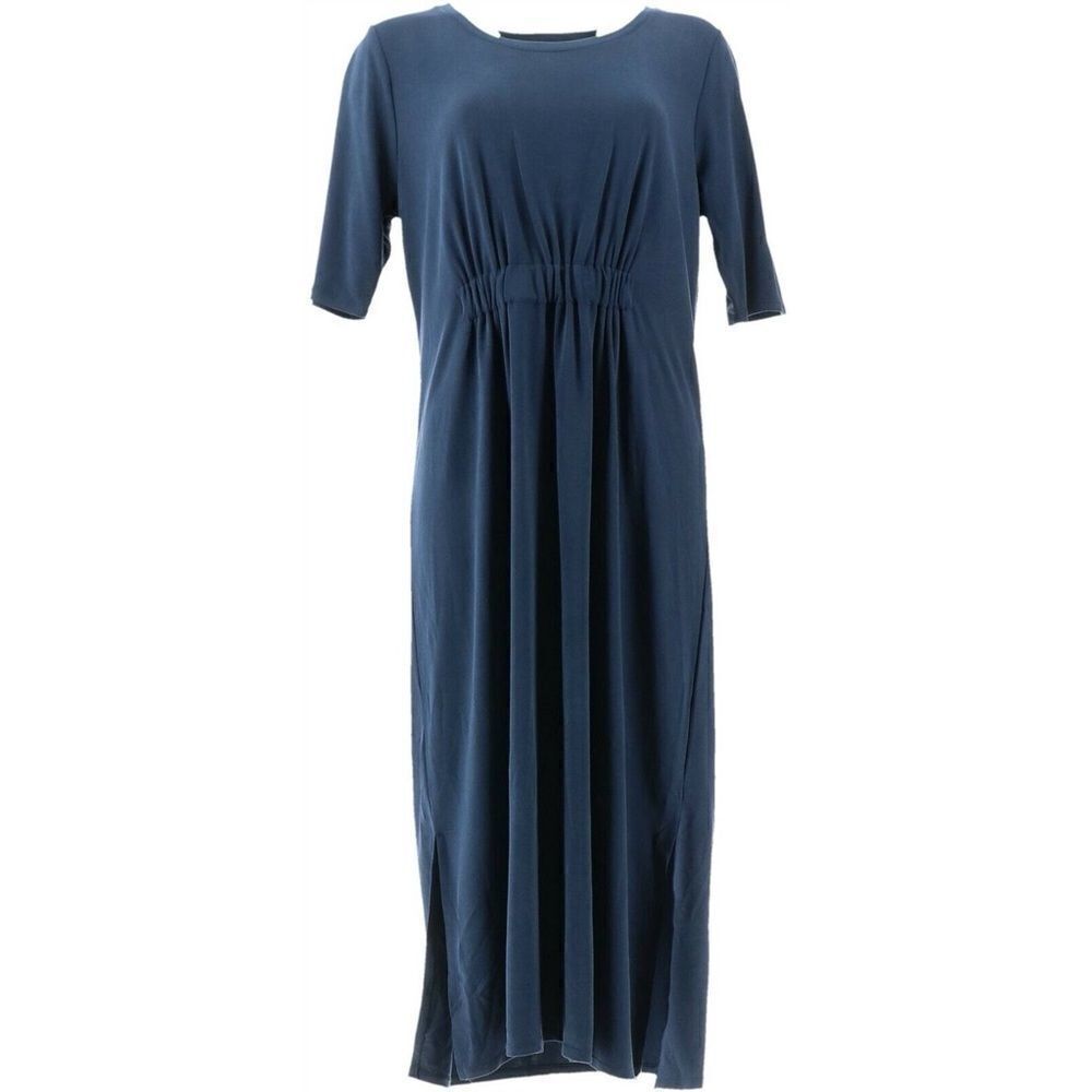 Halston Ruched Waist Elbow-Sleeve Midi Dress - Picture 2 of 4